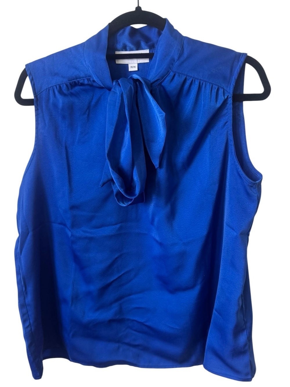 Sleeveless Tie-Neck Blouse in Cobalt Blue